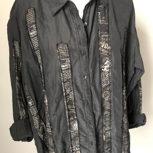 Vintage Chico’s Silk Black/Newsprint Stripe Button Up Blouse - Picture 7 of 9